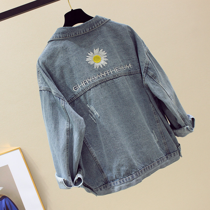 Korean Cowboy Short Women's Dress Jacket Loose Bf Wind Scratches Embroidery 2021 New Early Autumn Wins 100 lap blouses