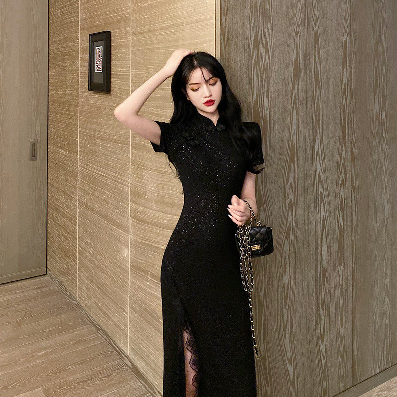 South Korea 2021's new French style retro sexy improved version of the long version of the Qipao Young temperament for young girls