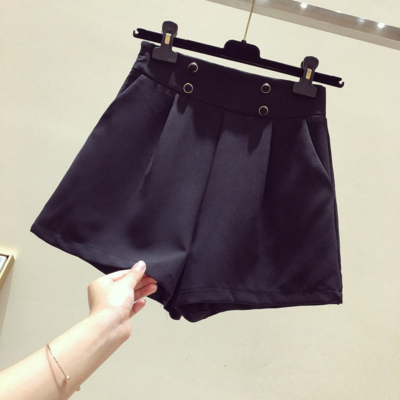 South Korean black casual shorts female high waist 2021 new loose Korean version A character slim chic port wind hot pants