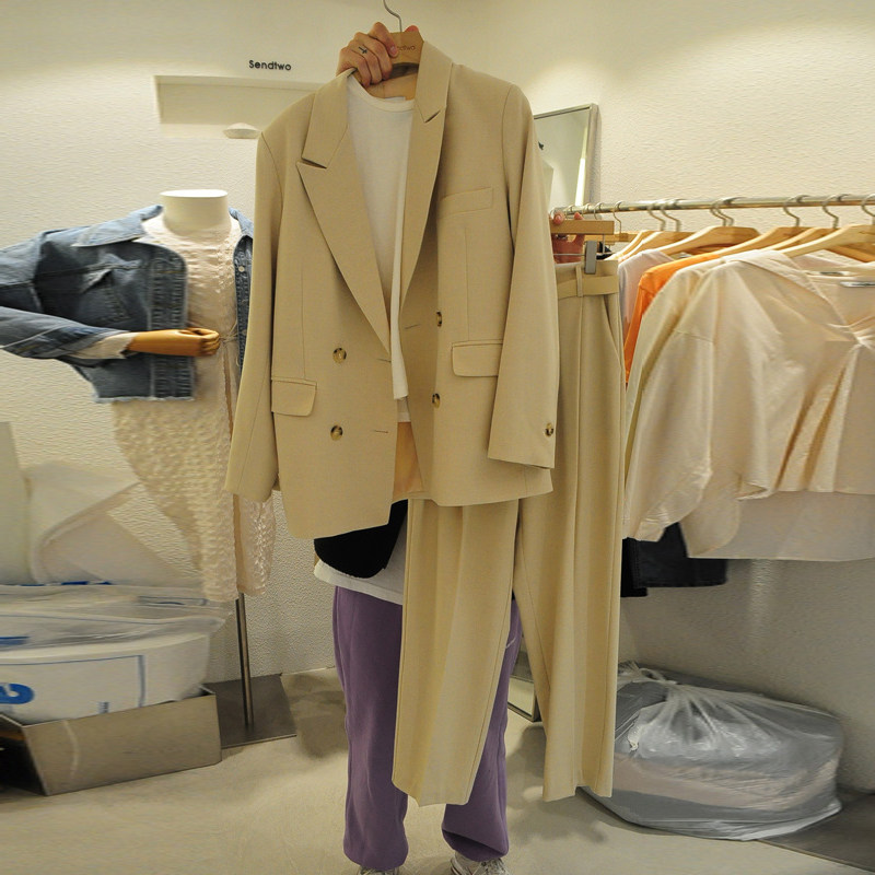South Korea 2021 spring and autumn new fashion casual net red yellow small suit jacket cropped pants temperament suit female