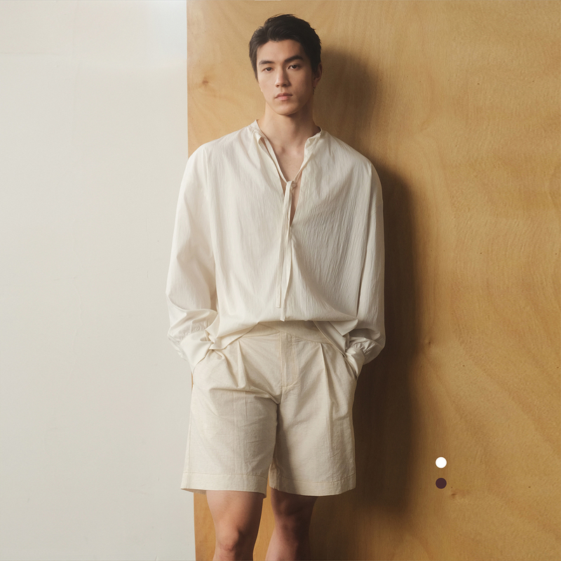 Southstudio Ribbon Shirt Unisex 26 Spring/Summer New Style Lazy Vacation Style Half-Open Chest Long-Sleeved Shirt