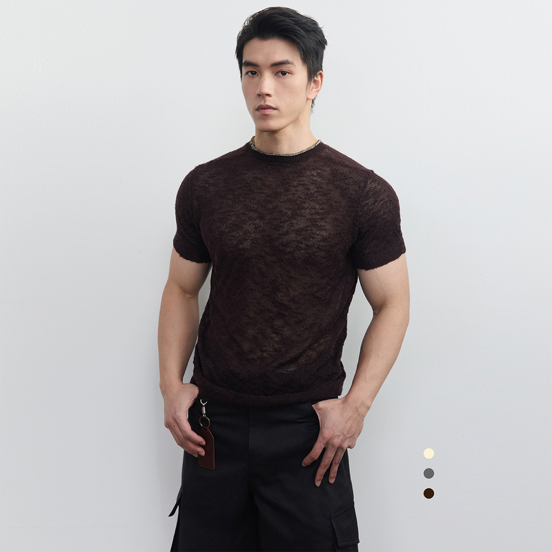 Southstudio Short-Sleeved Unisex 26 Summer New Style Pearl Yarn Three-Color Small Hollow Round Neck Pullover T-Shirt Southstudio Short-Sleeved Unisex 26 Summer New Style Pearl Yarn Three-Color Small Hollow Round Neck Pullover T-Shirt