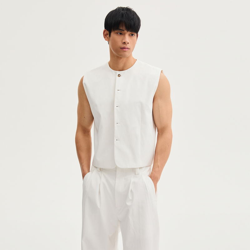 South Studio White Vest 26 Spring and Summer New Business Casual Unisex Pure White Round Neck Vest South Studio White Vest 26 Spring and Summer New Business Casual Unisex Pure White Round Neck Vest