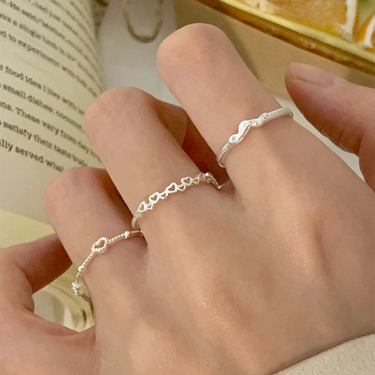 甜美叠戴爱心戒指女简约冷淡风气质百搭开口指环网红优雅食指戒潮