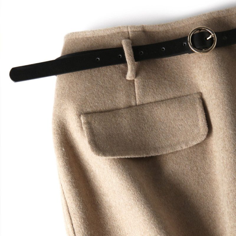 Workplace ideal type just needs autumn and winter small high waist wool wrap hip skirt black a-shaped skirt female