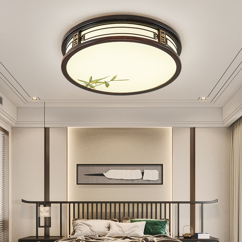 Solid wood New Chinese suction ceiling lamp round bedroom light book room brief modern vintage 2021 new LED lamps