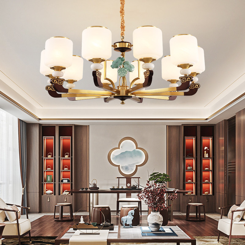 (Qingkura special price) New Chinese hanging lamp All-copper Living Room Lamp modern minimalist China Wind Dining Hall Zen copper lamps