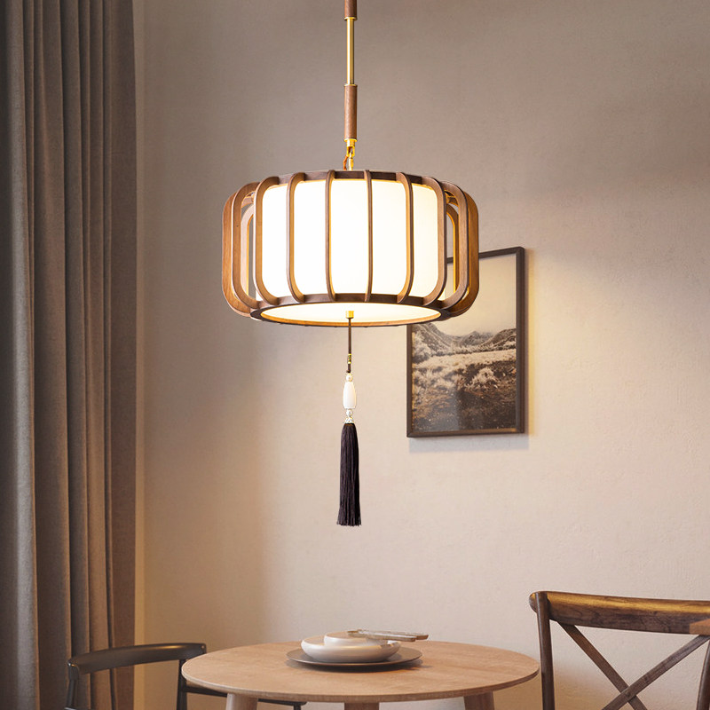 New Chinese Solid Wood Bird Cage Chandeliers Dining Room Bedroom Bookcase Entrance to the family Xuanguan Lights Modern Creative Black Hulu Wood Lamp