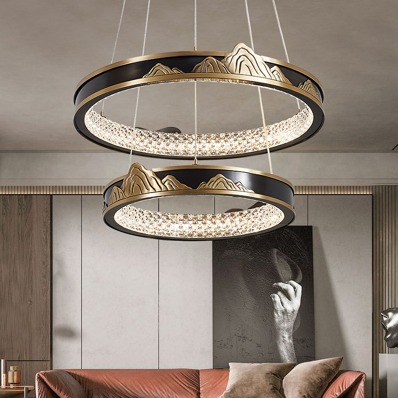 Designer new Chinese dining room chandelier round all copper light luxury ring creative modern tea room 2021 new lamps