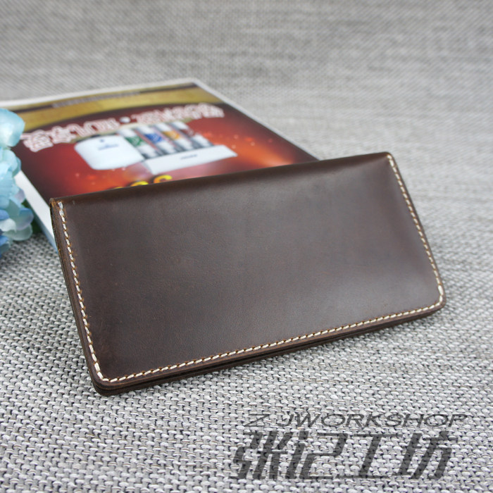 Men's long money wallet Fashion youth Jane approximately long version Retro flow Italian Tannic Leather Import Little Bull Leather