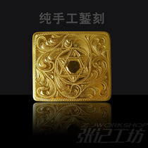 Pure copper belt head all copper mens belt buckle accessories hand carved Tang grass smooth buckle brass plate buckle