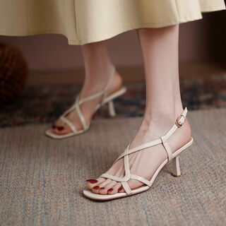 Zidou LAOSHU High-Heeled Shoes for Women, Summer 2024 New Open-Toe Sandals, Women's One-Strap Stiletto Genuine Leather Roman Shoes
