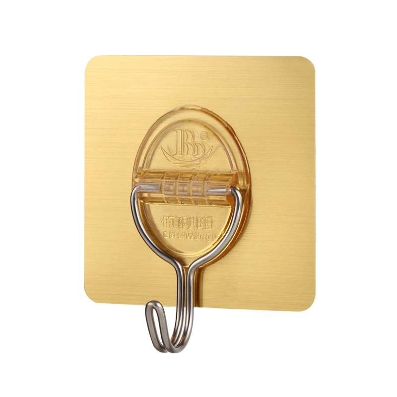 Simple Stainless Steel Adhesive Hooks, No-Drill Storage Hooks, Strong Load-Bearing, Bathroom Gold and Silver Hooks, Adhesive Strips