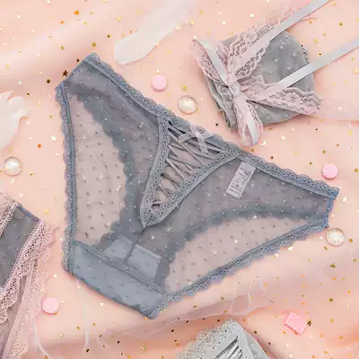 Shaqier lace big butterfly girl panties transparent quick-drying sexy medium and low waist gray briefs summer breathable