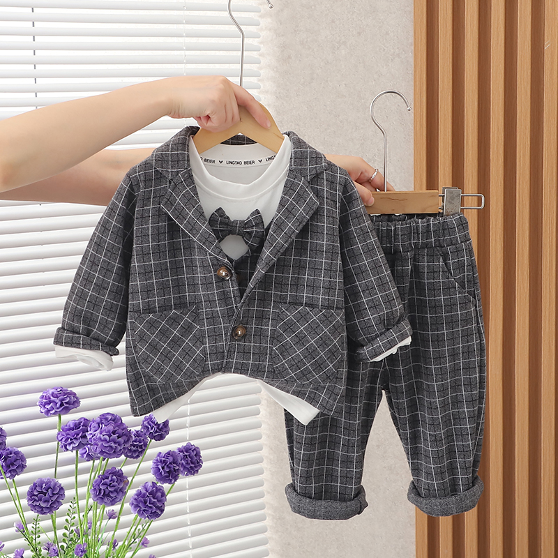 Boy Suit Spring Autumn Clothing 2023 New Children Foreign Air Gentleman Kid Suits Baby Gown Three Sets Flower Boy-Taobao