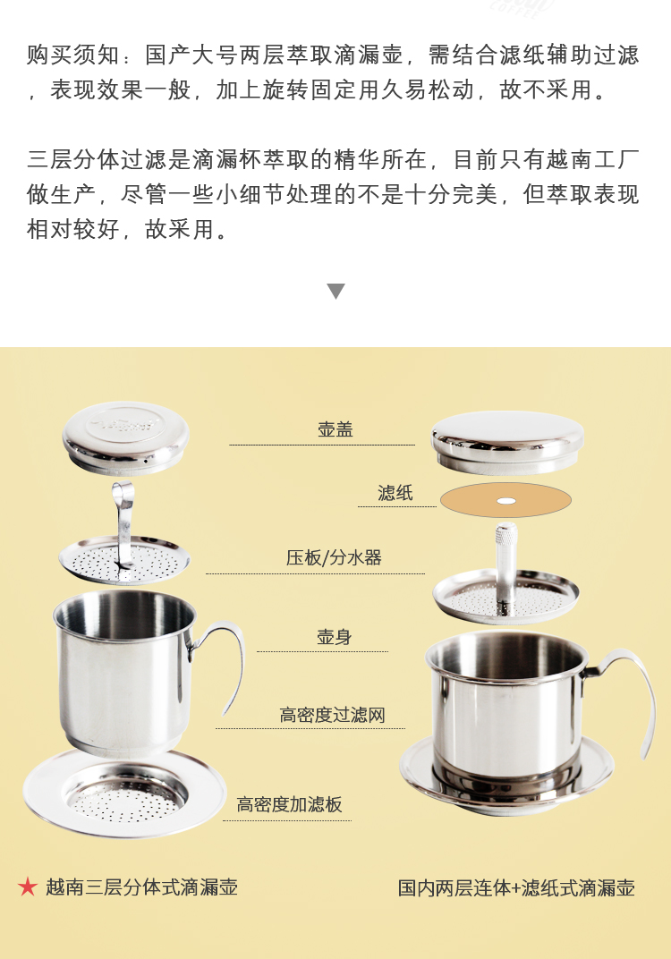 Vsmooth Việt Nam nhỏ giọt nồi cà phê 3 piece đặt thương hiệu home brewing đồ dùng cà phê gửi cà phê