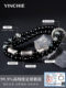 999 Sterling Silber gelandetes Bambus-Obsidian-Armband Herren-Doppelschicht-Armband Herren-Geburtstag Neujahrsgeschenk