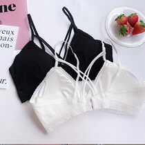 Chest without steel ring Korean version of gathering lace beauty back bra girl cross strap sexy underwear bra female