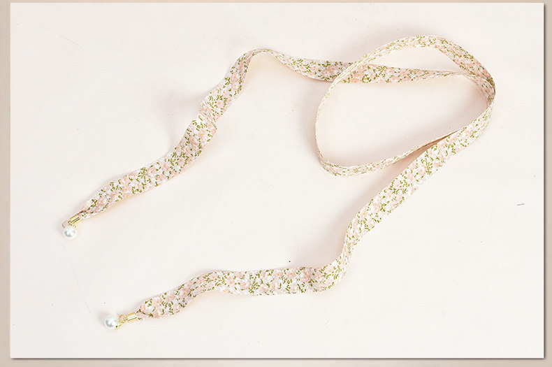 百搭女织带细腰带 窄款小碎花腰链配裙子打结长腰绳 珍珠装饰腰带详情3