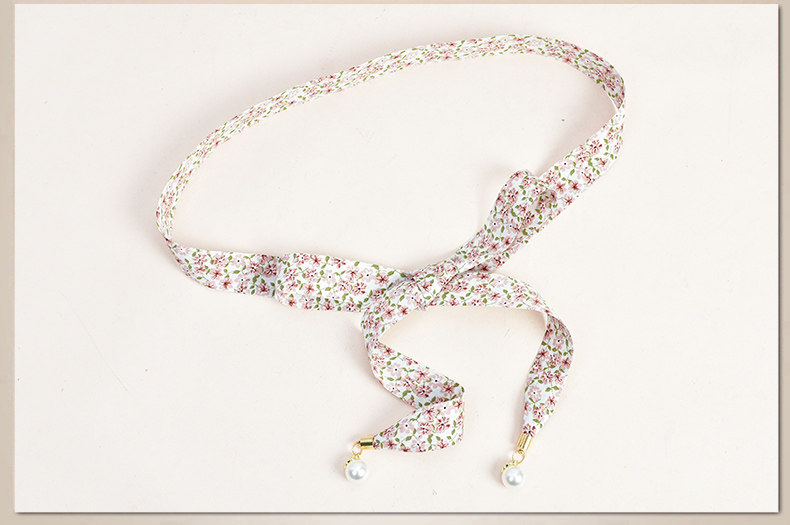 百搭女织带细腰带 窄款小碎花腰链配裙子打结长腰绳 珍珠装饰腰带详情12