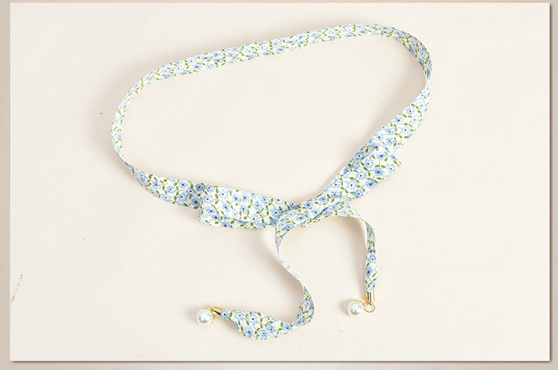 百搭女织带细腰带 窄款小碎花腰链配裙子打结长腰绳 珍珠装饰腰带详情7