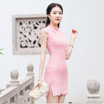 Modified Fashion Sexy Lace Cheongsam Temperament Slim Fit Cheongsam Skirt Chinese Dress Small Dress Chinese Style Women