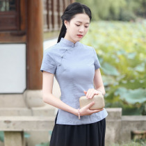 Tang suit women's vintage cheongsam top 2022 summer chinese style women's improved slim fit hanfu chinese top tea suit