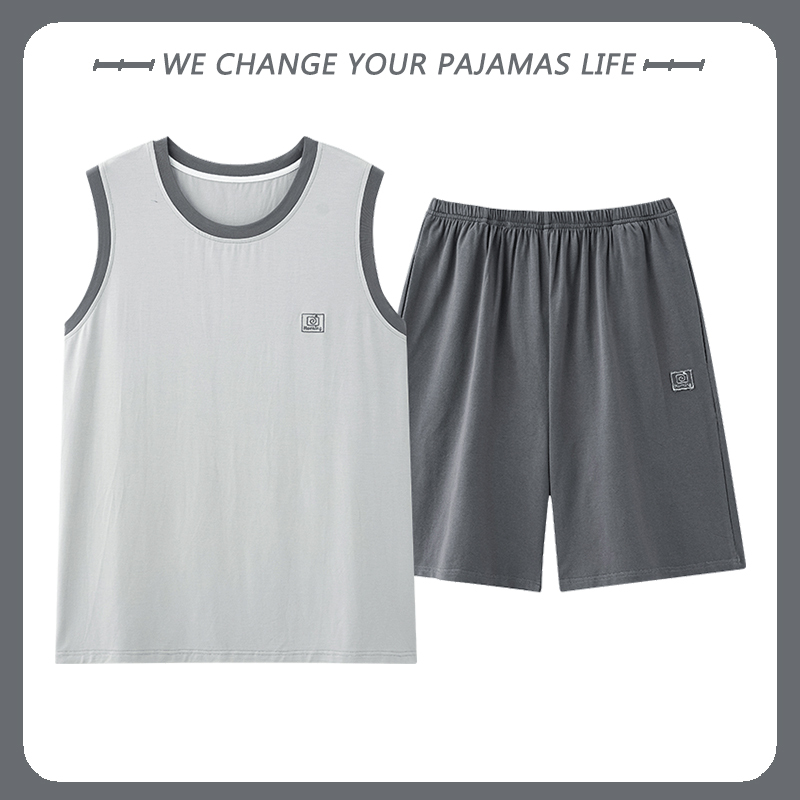 Arctic Velvet Modal Pajamas Men's Summer Ice Silk Sleeveless Vest Teenagers 2025 New Loose Home Clothes