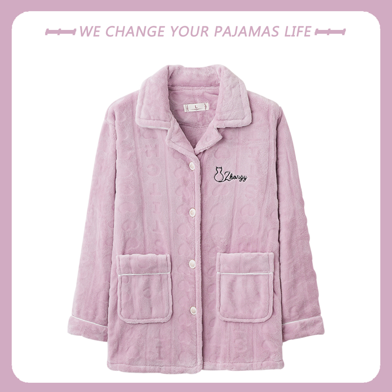 Coral Fleece Pajama Top for Women, Autumn and Winter Thickened Warm Pajamas, Flannel Home Wear for Middle-Aged Moms