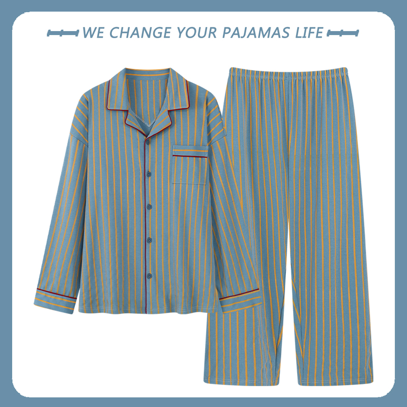 Spring and Autumn Pure Cotton Long-Sleeved Men's Pajamas, Plus Size, Can Be Worn Outside, Loungewear for Overweight Men, 300 Pounds, Two-Piece Set