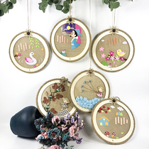 Kindergarten environment decoration materials Ancient poetry round charm Retro style wall decoration Creative linen circle pendant ornaments