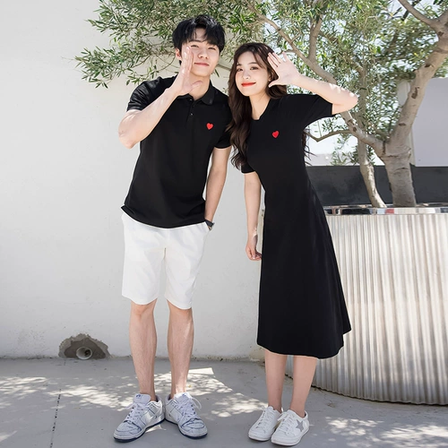 Парная одежда для влюбленных, трендовая летняя одежда, длинное платье, мини-юбка, футболка polo, хлопковая юбка, короткий рукав