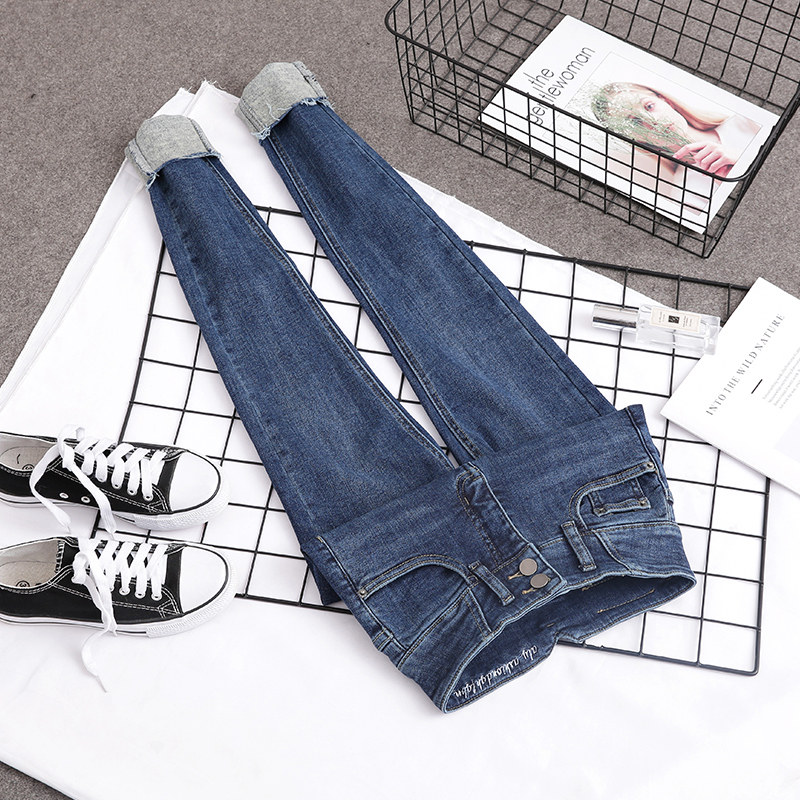 Classic Quality Blue Blue Jeans Women's 2022 Spring and Autumn New High Waist Double Breasted Slim Fit Narrow Pants