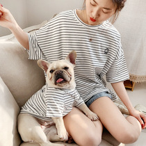Small dog sweater Korean version of the puppy parent-child outfit Teddy striped cotton T-shirt Yorkshire Garfield Mi feet