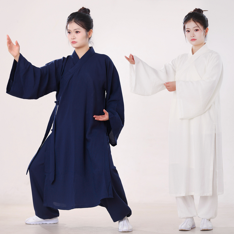 Long Robe with Diagonal Collar and Wide Sleeves, Unisex Taoist Attire, Long Gown with Large Sleeves, Taoist Clothing