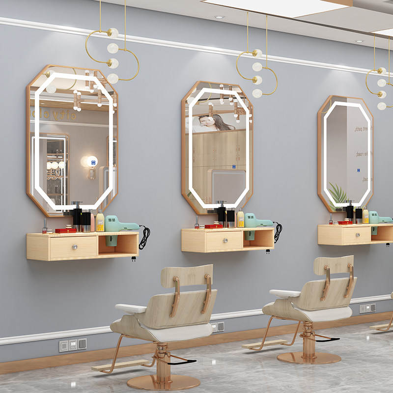 Barber shop mirror table beauty salon mirror net red LED with light hair salon dedicated integrated floor simple hair mirror