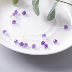 Серьги 纯银耳饰品 天然乌拉圭深色半透明紫水晶圆珠小耳钉 简约圆球耳饰
