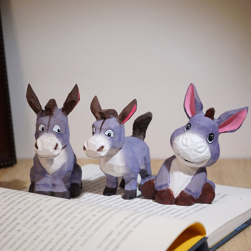 I Have a Little Donkey, a Handmade Wooden Carving, a Cute Cartoon Healing Desktop Decoration, a Gift for Girls