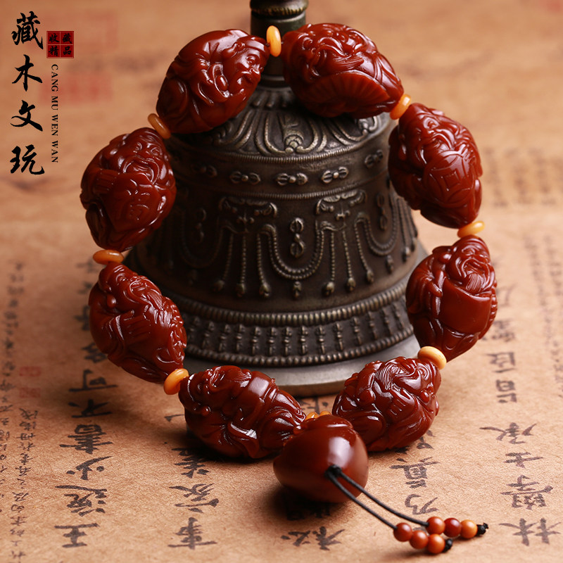 Yuhua olive core eight gods of wealth hand string olive Hu core carving Buddha bead machine brush hand Su Gong handmade men and women play