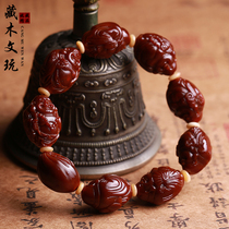 Olive core eight treasures Maitreya jade hand string Olive Hu core carved Buddha beads bracelet play machine brush Su Gong Men and women play