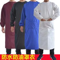 Mens gown waterproof long sleeve apron work clothes kitchen oil-proof home anti-dressing adult workshop back clothes
