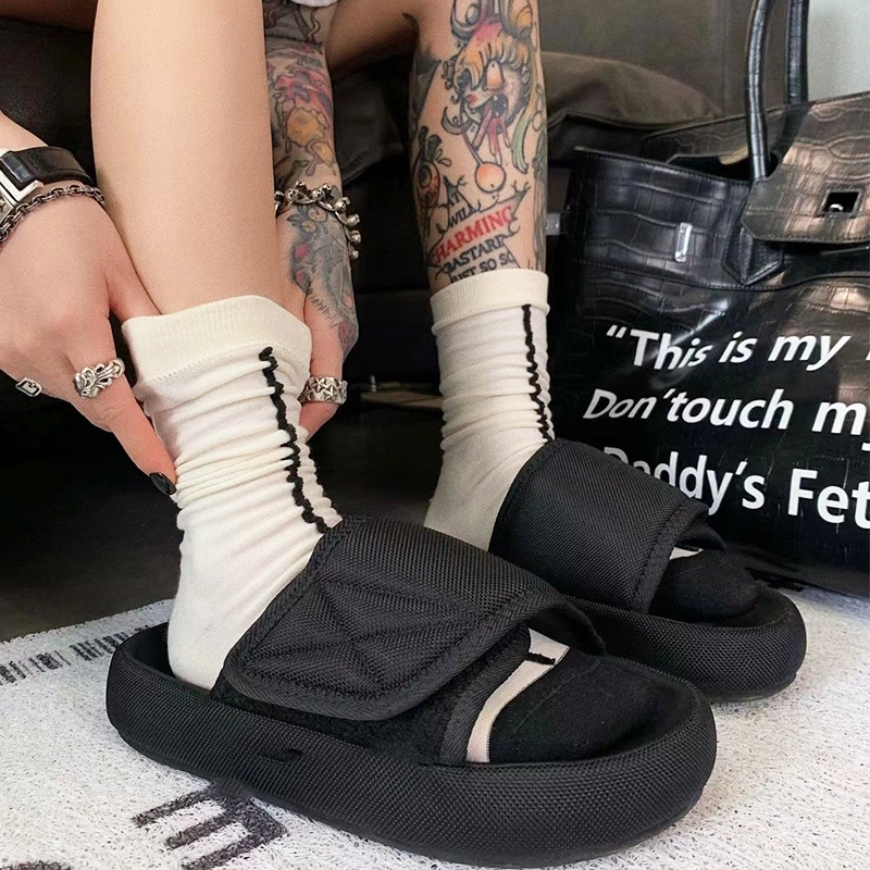 Yeezy Season 67 Kanye-Style Slippers for Men, Summer Outdoor Wear, Velcro Soft Thick-Soled Bread Sandals, Trendy