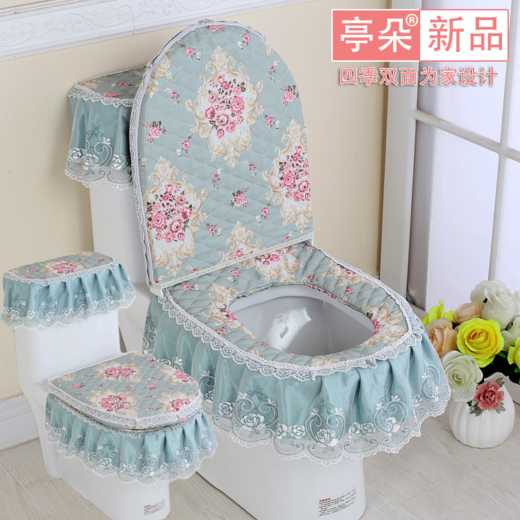 Four seasons summer gold velvet toilet pad three-piece set Lace fabric zipper household toilet pad cushion toilet seat