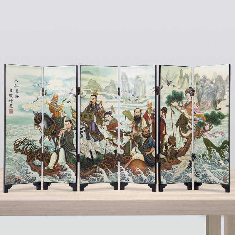 Xunjinji Foreign Affairs Conference Gift Lacquer Ware with Chinese Characteristics 6 Small Screens Eight Immortals Crossing the Sea Decoration