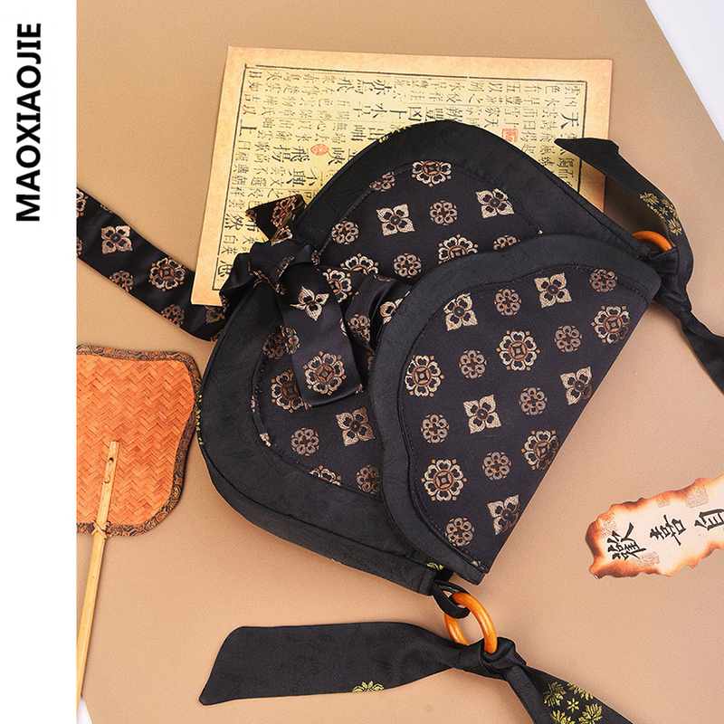 Ancient-Style Bag with Floral Patterns, Tang-Style Pipa Pattern, Hanfu Bag, Peddler's Bag, Crossbody Large-Capacity Bag, New Chinese-Style Bag