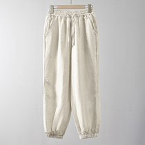 Chinese Youth Tight Waist Loose Trousers Summer Thin mens bunches Casual Pants 100% Pure Linen Kharen Pants