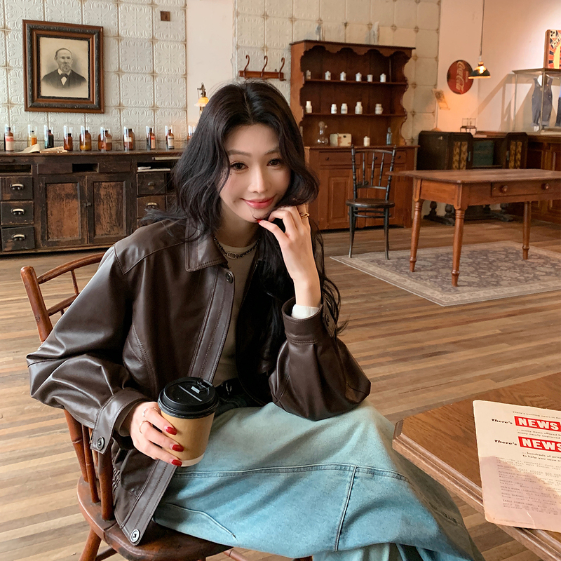 Anmengyi Fur ◆ Cool and Stylish Heroine~ Melard Two-Tone Sheepskin Genuine Leather Jacket for Women