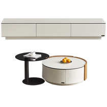 Quanyou Home Modern Simple Round Coffee Table TV Cabinet Combination Living Room Movable Small Side Table