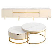 Quanyou Home Slate Coffee Table TV Cabinet Modern Simple Living Room Round TV Cabinet