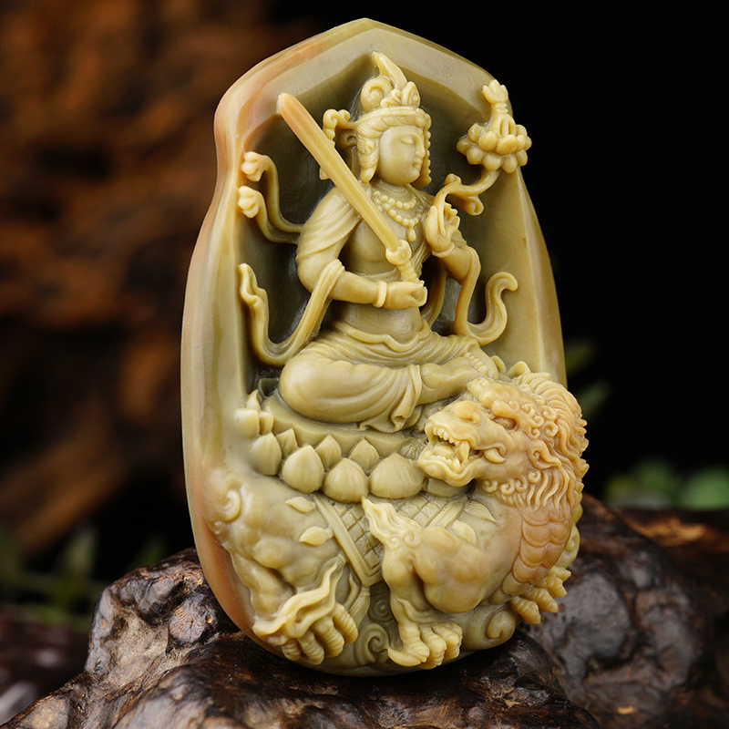 Alxa color jade agate Manjusri Bodhisattva new features rich and exquisite features agate Su Gong features cute pet powder